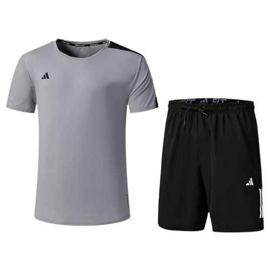 Ensemble de sport Adidas Unisexe – T-shirt & Short (Gris/Noir)