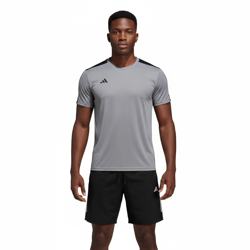 Ensemble de sport Adidas Unisexe – T-shirt & Short (Gris/Noir)