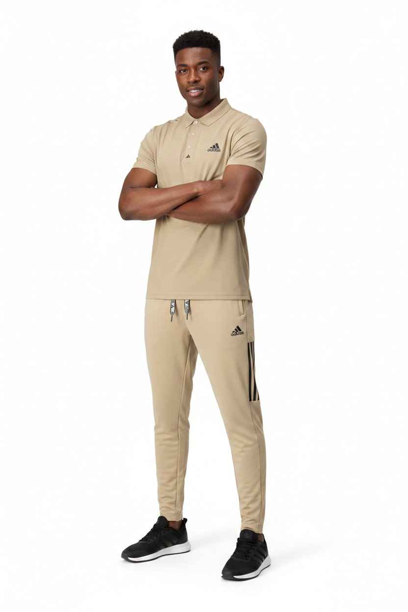 T-shirt col roulé Adi-das et pantalon jogging avec fermeture (Beige) TPJFMAS06