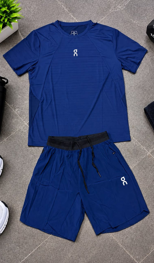 Ensemble de Sport Unisexe On Running – T-shirt et Short Bleu