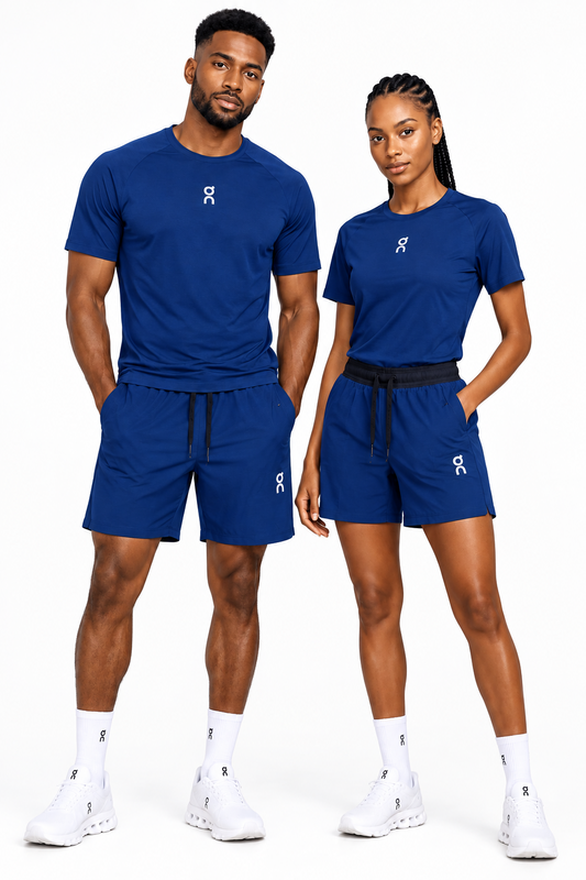 Ensemble de Sport Unisexe On Running – T-shirt et Short Bleu