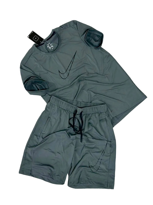 Ensemble sport (Ni-ke Swoosh) – T-shirt & Short avec fermeture (Gris) ETFSTSN02