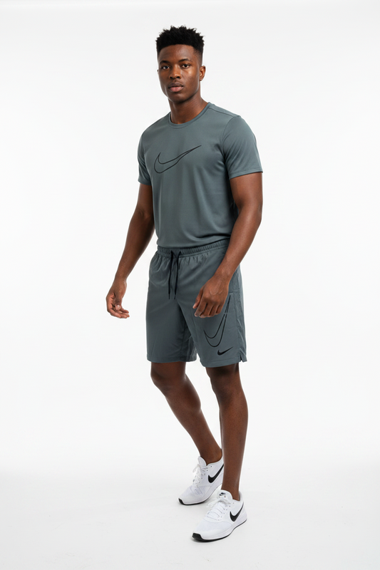 Ensemble sport (Ni-ke Swoosh) – T-shirt & Short avec fermeture (Gris) ETFSTSN02