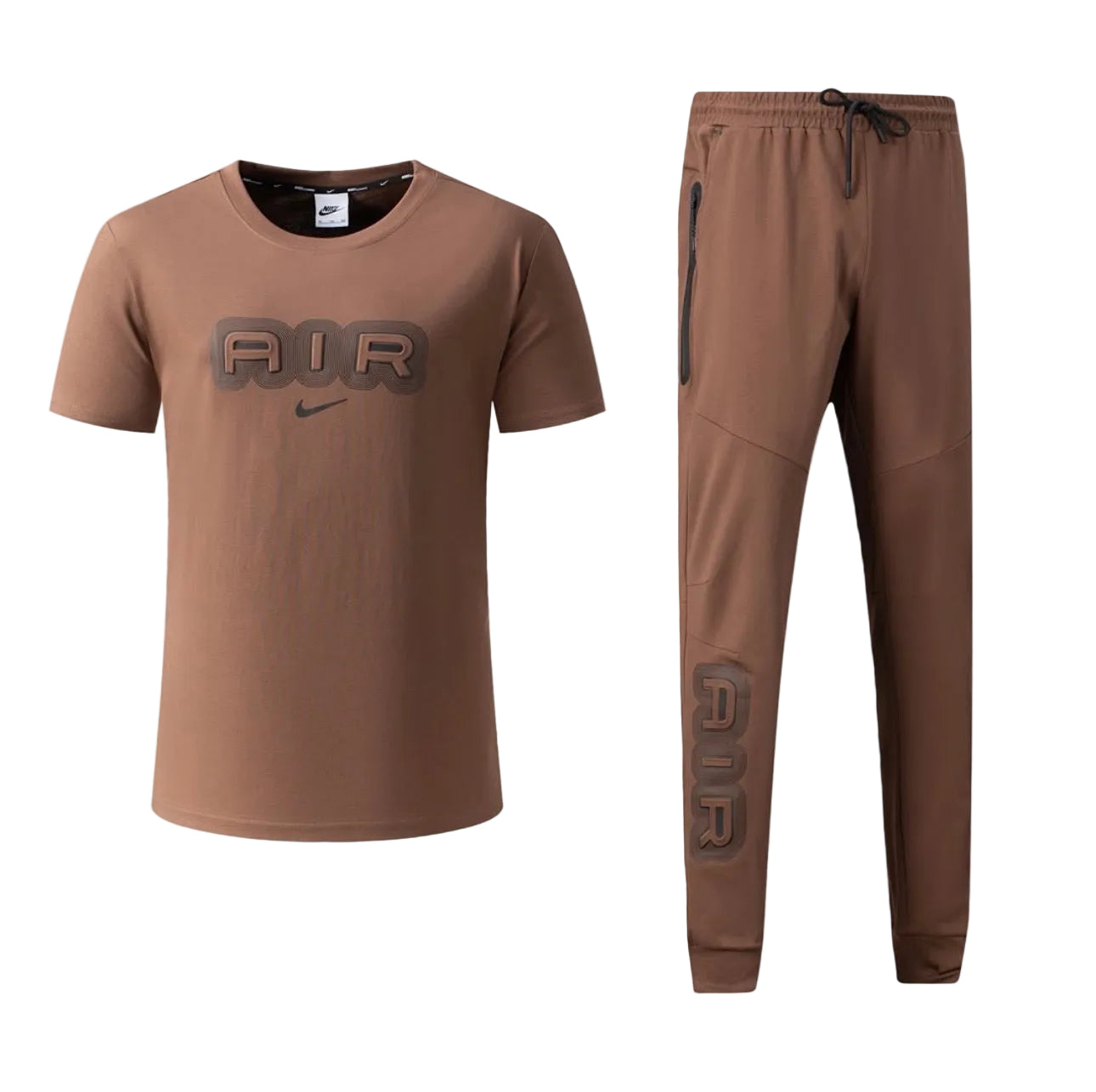 Ensemble Ni-ke AIR Coton – T-shirt & Pantalon Jogging avec fermeture Tech (Marron) TPMSCNA04