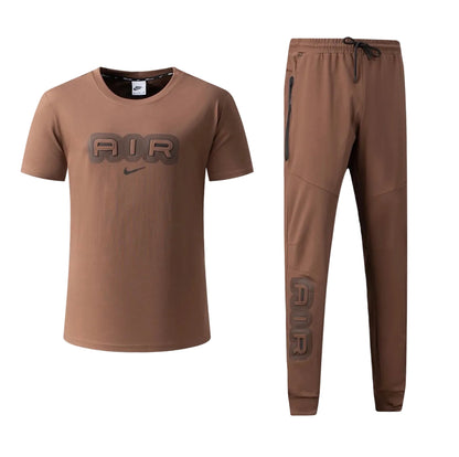 Ensemble Ni-ke AIR Coton – T-shirt & Pantalon Jogging avec fermeture Tech (Marron) TPMSCNA04
