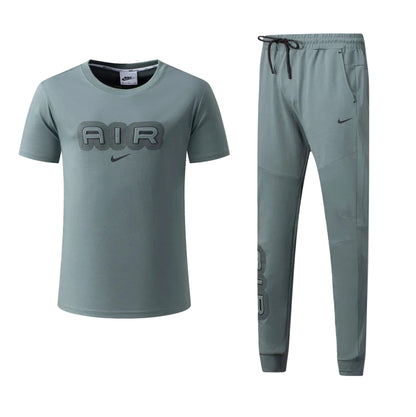Ensemble Ni-ke AIR Coton – T-shirt & Pantalon Jogging avec fermeture Tech (Vert)