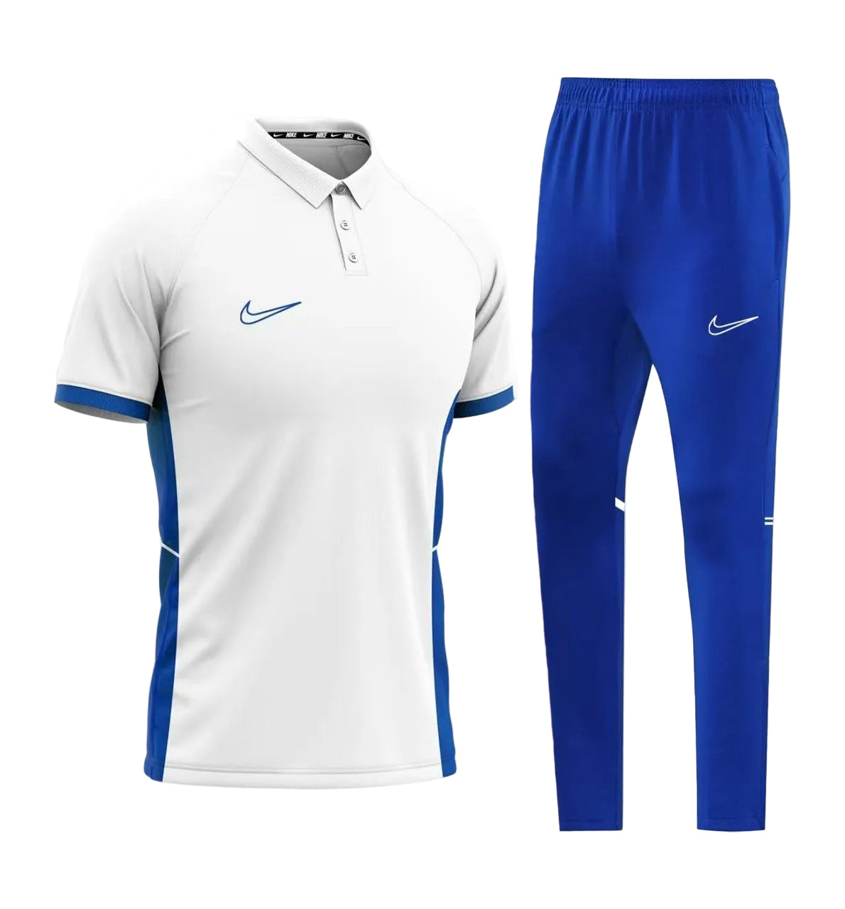 Ensemble T-shirt col roulé & Jogging Nike (Blanc/Bleu)– Style Sport Premium