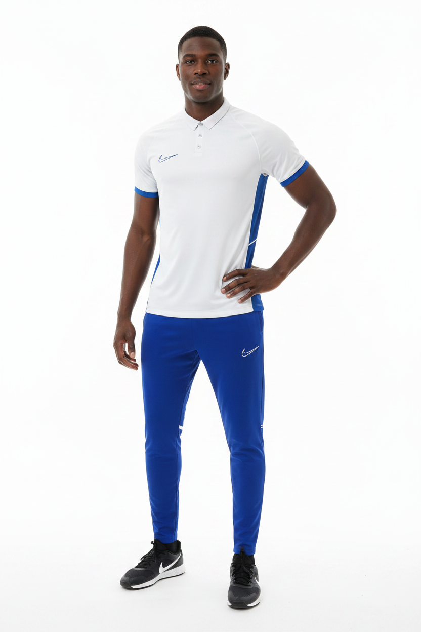 Ensemble T-shirt col roulé & Jogging Nike (Blanc/Bleu)– Style Sport Premium