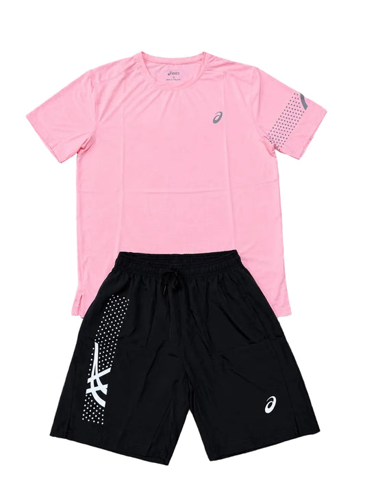 Ensemble Sport ASICS Unisexe – T-shirt et short avec fermeture Rose/Noir