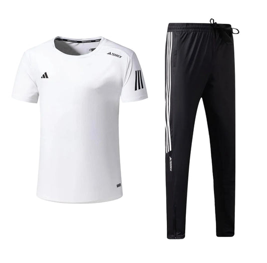Ensemble Sport (Adi-das) – T-shirt & Pantalon Style Performance Blanc TPESMSA06