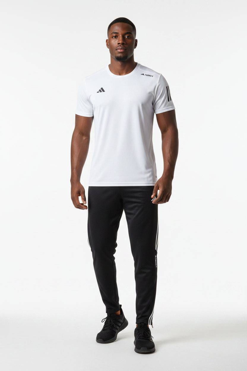 Ensemble Sport (Adi-das) – T-shirt & Pantalon Style Performance Blanc TPESMSA06