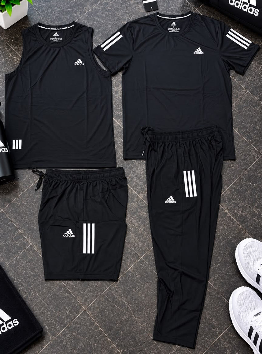 Ensemble Sport 4 Pièces Adi-das (Derbardeur,Short,T-shirt,et Pantalon)– Noir
