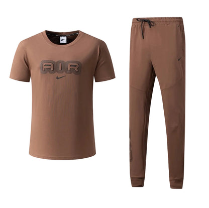 Ensemble Ni-ke AIR Coton – T-shirt & Pantalon Jogging avec fermeture Tech (Marron) TPMSCNA04