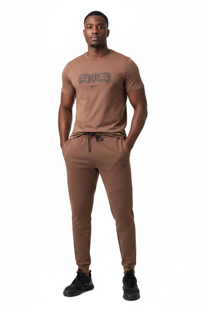 Ensemble Ni-ke AIR Coton – T-shirt & Pantalon Jogging avec fermeture Tech (Marron) TPMSCNA04