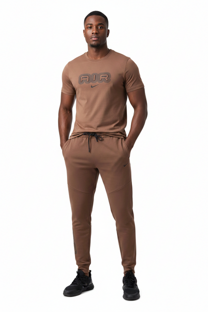Ensemble Ni-ke AIR Coton – T-shirt & Pantalon Jogging avec fermeture Tech (Marron) TPMSCNA04