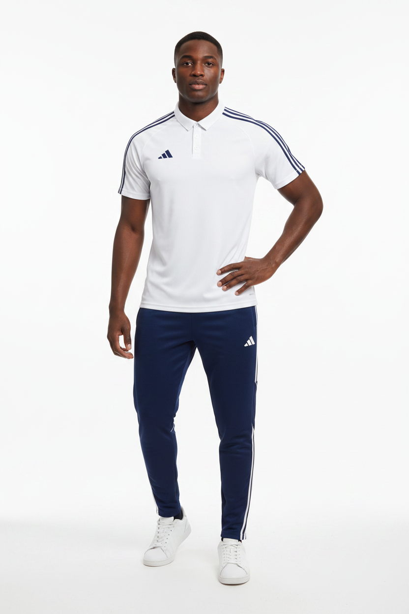 Ensemble T-shirt col roulé & Jogging Adidas (Blanc/Marine)– Style Sport Premium