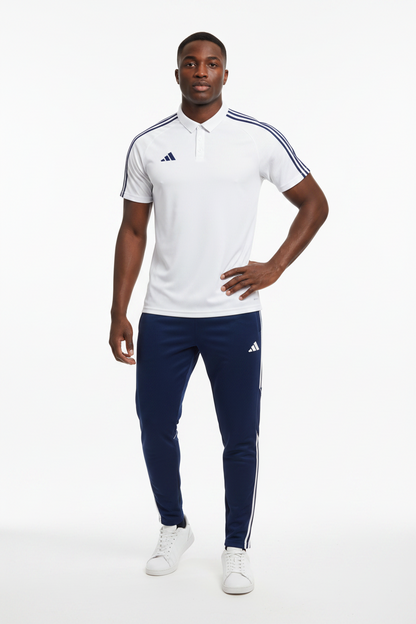 Ensemble T-shirt col roulé & Jogging Adidas (Blanc/Marine)– Style Sport Premium
