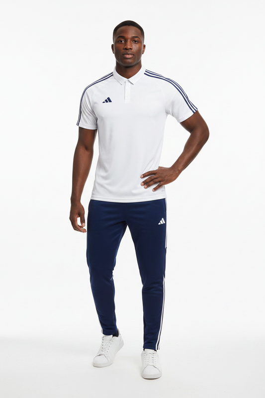 Ensemble T-shirt col roulé & Jogging Adidas (Blanc/Marine)– Style Sport Premium