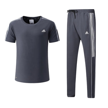 Ensemble Adi-das Tech Coton – T-shirt & Pantalon Jogging avec fermeture 3 stripes (Gris) TPMSCA06