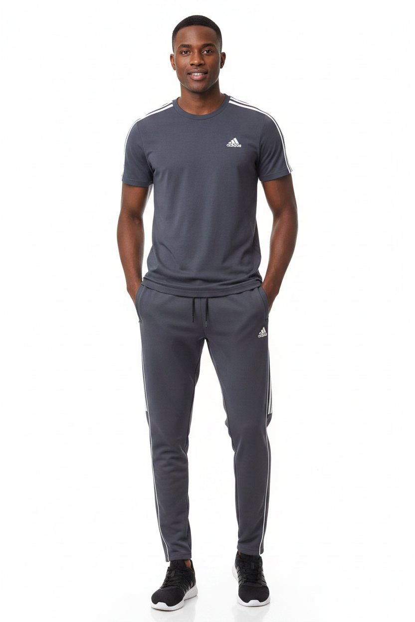 Ensemble Adi-das Tech Coton – T-shirt & Pantalon Jogging avec fermeture 3 stripes (Gris) TPMSCA06