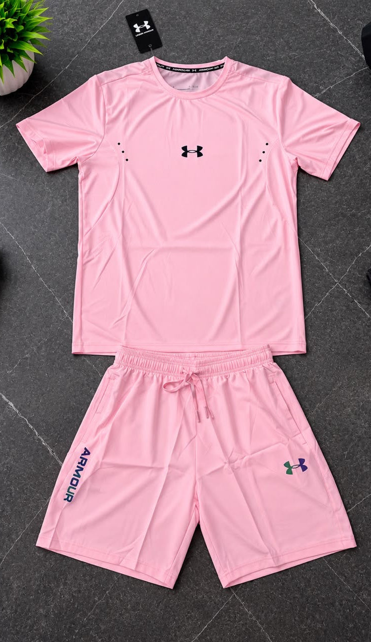 Ensemble de Sport Unisexe UA Running – T-shirt et Short Rose