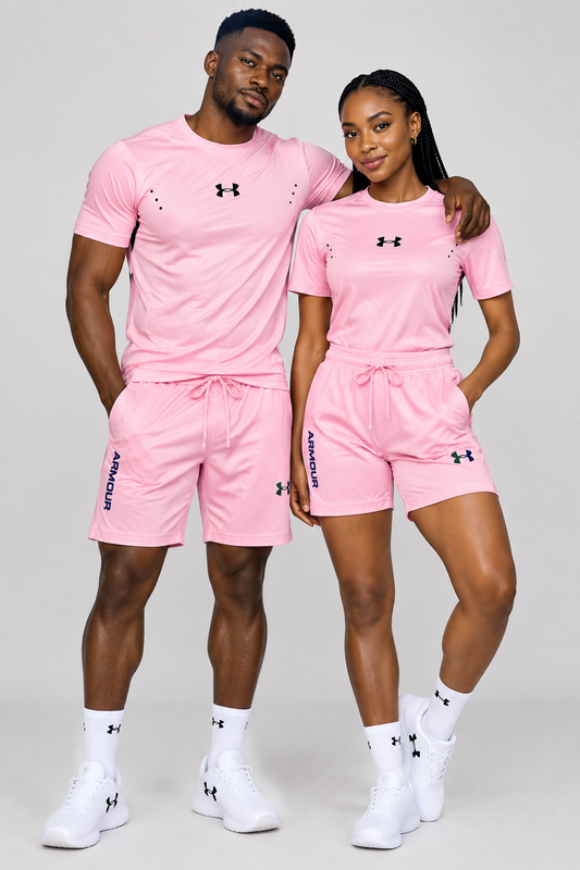 Ensemble de Sport Unisexe UA Running – T-shirt et Short Rose