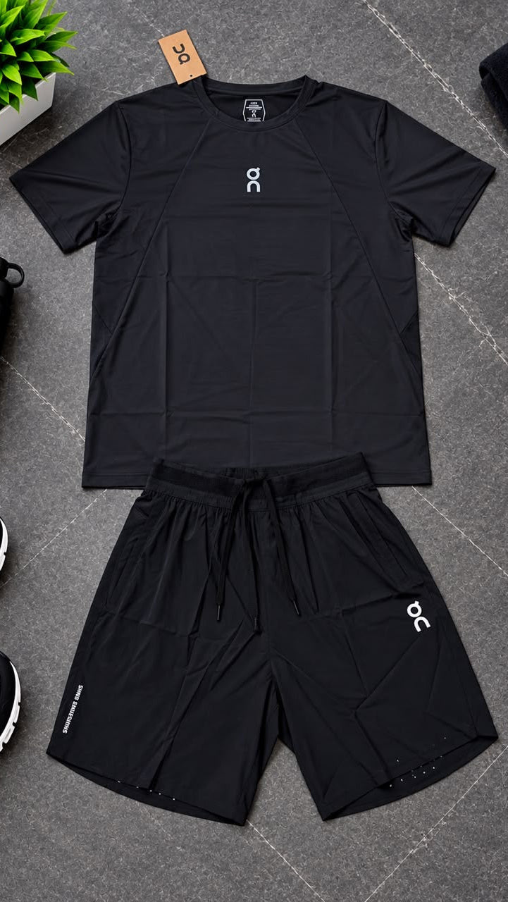 Ensemble de Sport Unisexe On Running – T-shirt et Short Noir