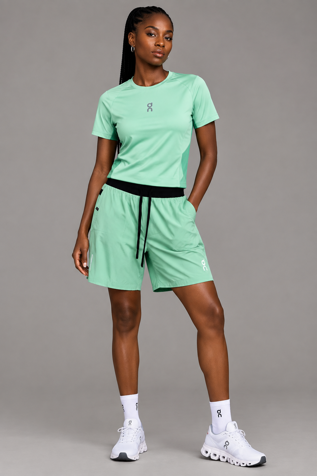 Ensemble de Sport Unisexe On Running – T-shirt et Short Vert Menthe