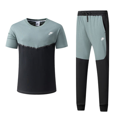 Ensemble Ni-ke Tech Coton – T-shirt & Pantalon Jogging avec fermeture Tech (Noir/Vert) TPMSCNT02