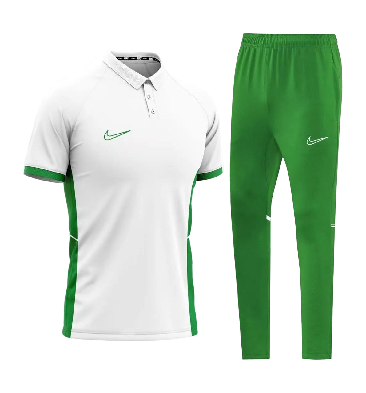 Ensemble T-shirt col roulé & Jogging Nike (Blanc/Vert)– Style Sport Premium