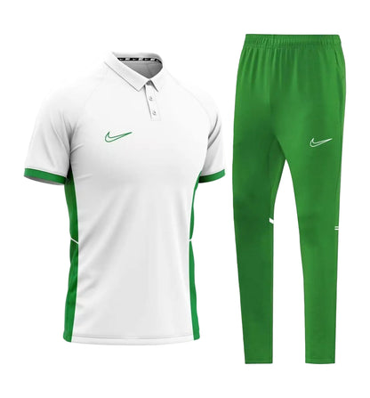 Ensemble T-shirt col roulé & Jogging Nike (Blanc/Vert)– Style Sport Premium