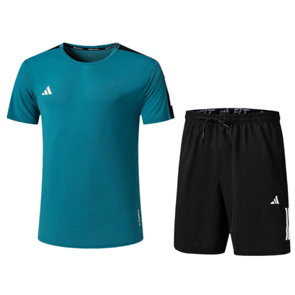 Ensemble de sport Adidas Unisexe – T-shirt & Short (Vert sarcelle/Noir)