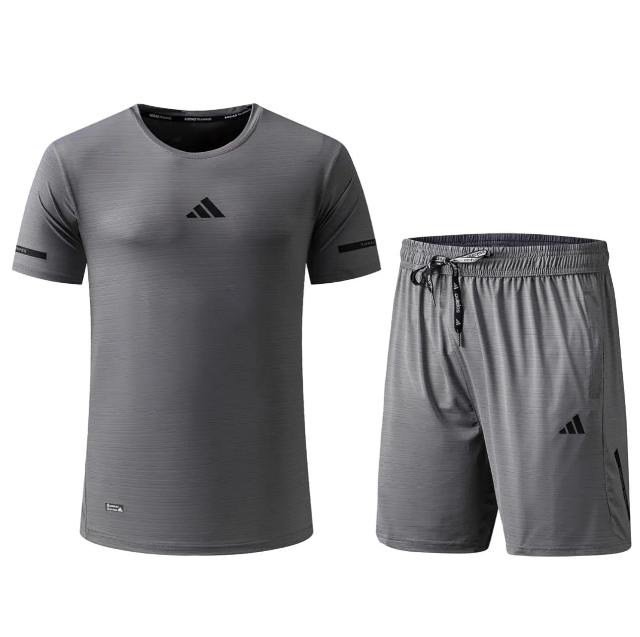 Ensemble Fitness (Adi-das) – T-shirt & Short sport Gris TSMSEF02