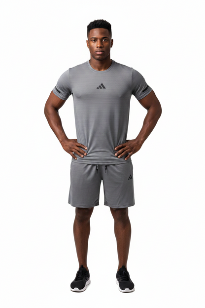 Ensemble Fitness (Adi-das) – T-shirt & Short sport Gris TSMSEF02