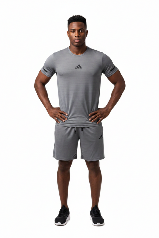 Ensemble Fitness (Adi-das) – T-shirt & Short sport Gris TSMSEF02