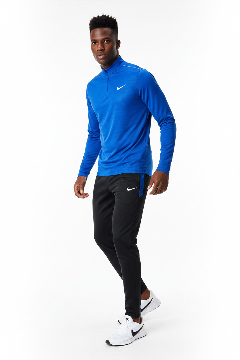 Ensemble Nike sport long manche col zippé avec pantalon jogging (Bleu/Noir) MSESLMN03