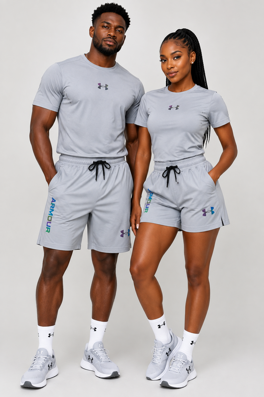 Ensemble de Sport Unisexe UA Running – T-shirt et Short Gris