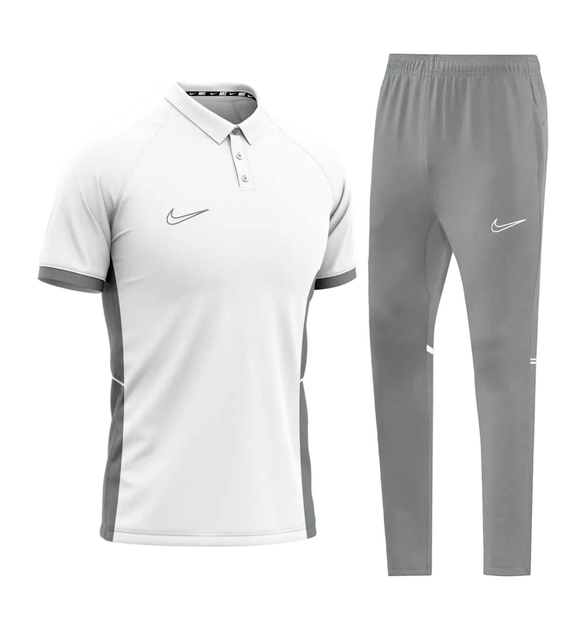 Ensemble T-shirt col roulé & Jogging Nike (Blanc/Gris)– Style Sport Premium