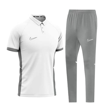 Ensemble T-shirt col roulé & Jogging Nike (Blanc/Gris)– Style Sport Premium