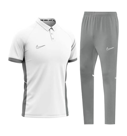 Ensemble T-shirt col roulé & Jogging Nike (Blanc/Gris)– Style Sport Premium
