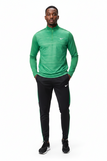 Ensemble Nike sport long manche col zippé avec pantalon jogging (Vert/Noir) MSESLMN01