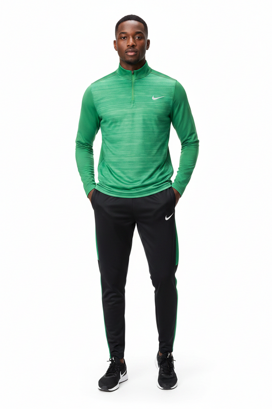 Ensemble Nike sport long manche col zippé avec pantalon jogging (Vert/Noir) MSESLMN01