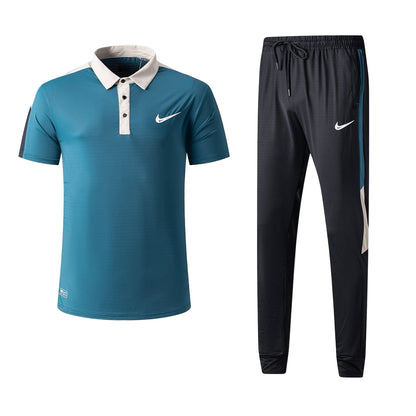 Ensemble t-shirt col roulé Nike avec pantalon jogging qualité dri-fit (Bleu) TPMSN05