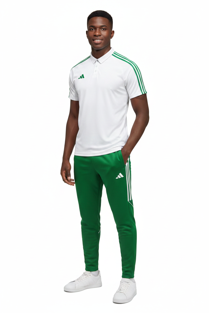 Ensemble T-shirt col roulé & Jogging Adidas (Blanc/Vert)– Style Sport Premium
