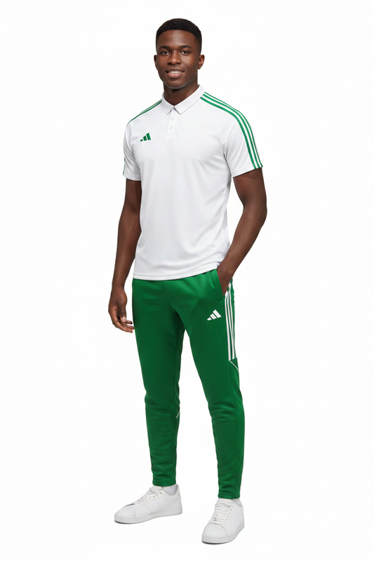 Ensemble T-shirt col roulé & Jogging Adidas (Blanc/Vert)– Style Sport Premium