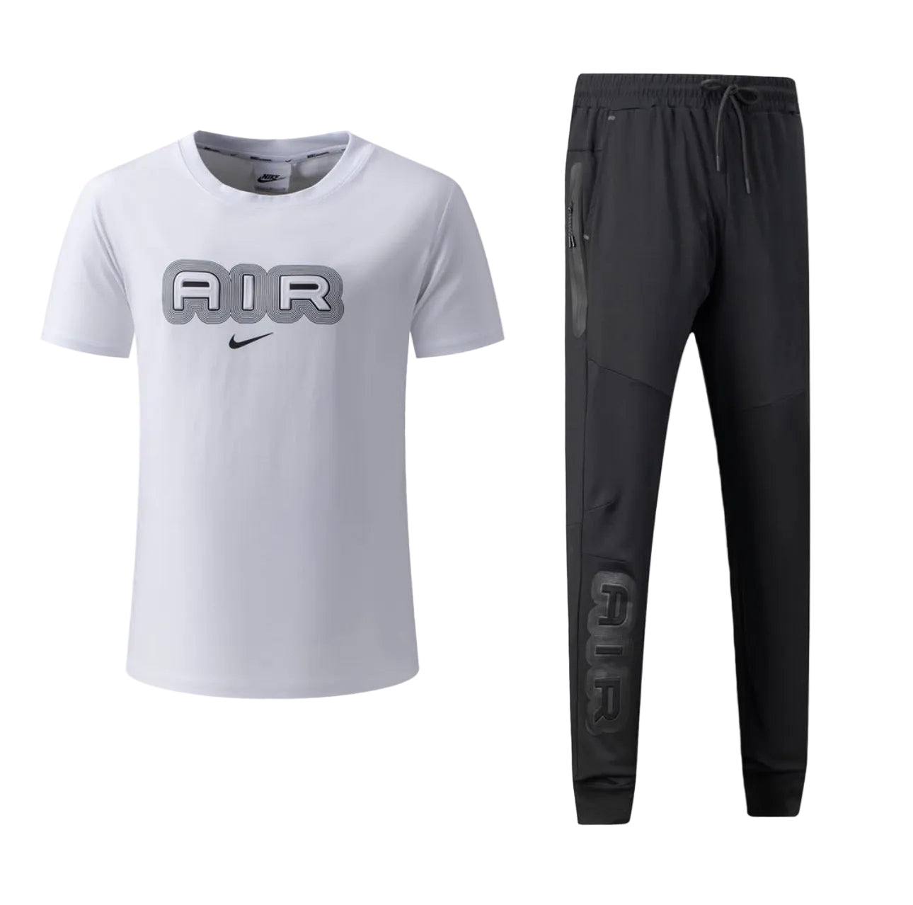 Ensemble Ni-ke AIR Coton – T-shirt & Pantalon Jogging avec fermeture Tech (Blanc/Noir) TPMSCNA06