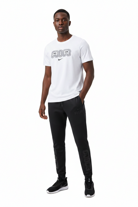 Ensemble Ni-ke AIR Coton – T-shirt & Pantalon Jogging avec fermeture Tech (Blanc/Noir) TPMSCNA06