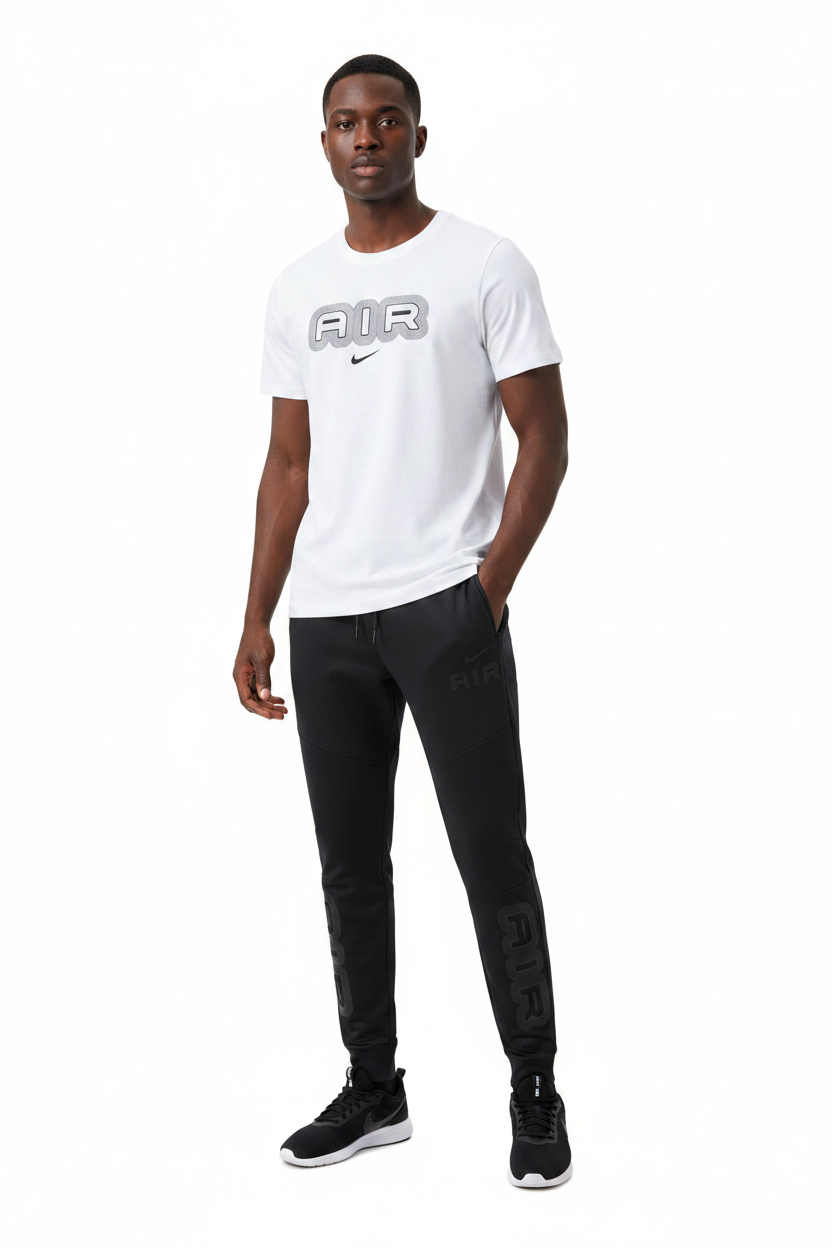 Ensemble Ni-ke AIR Coton – T-shirt & Pantalon Jogging avec fermeture Tech (Blanc/Noir) TPMSCNA06