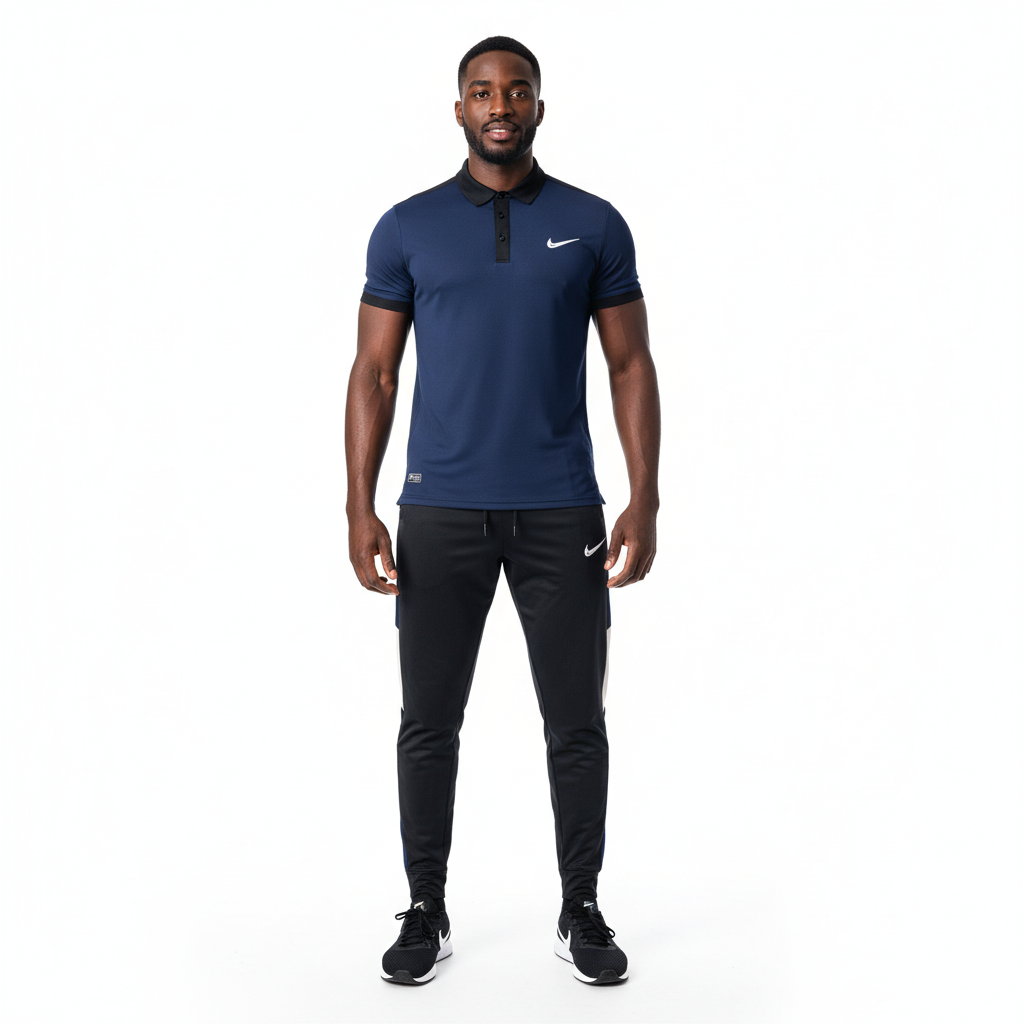 Ensemble t-shirt col roulé Nike avec pantalon jogging qualité dri-fit (Marine) TPMSN01