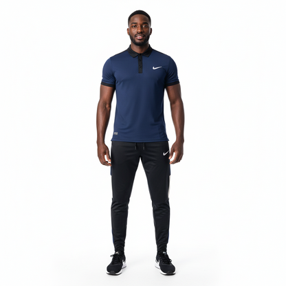 Ensemble t-shirt col roulé Nike avec pantalon jogging qualité dri-fit (Marine) TPMSN01